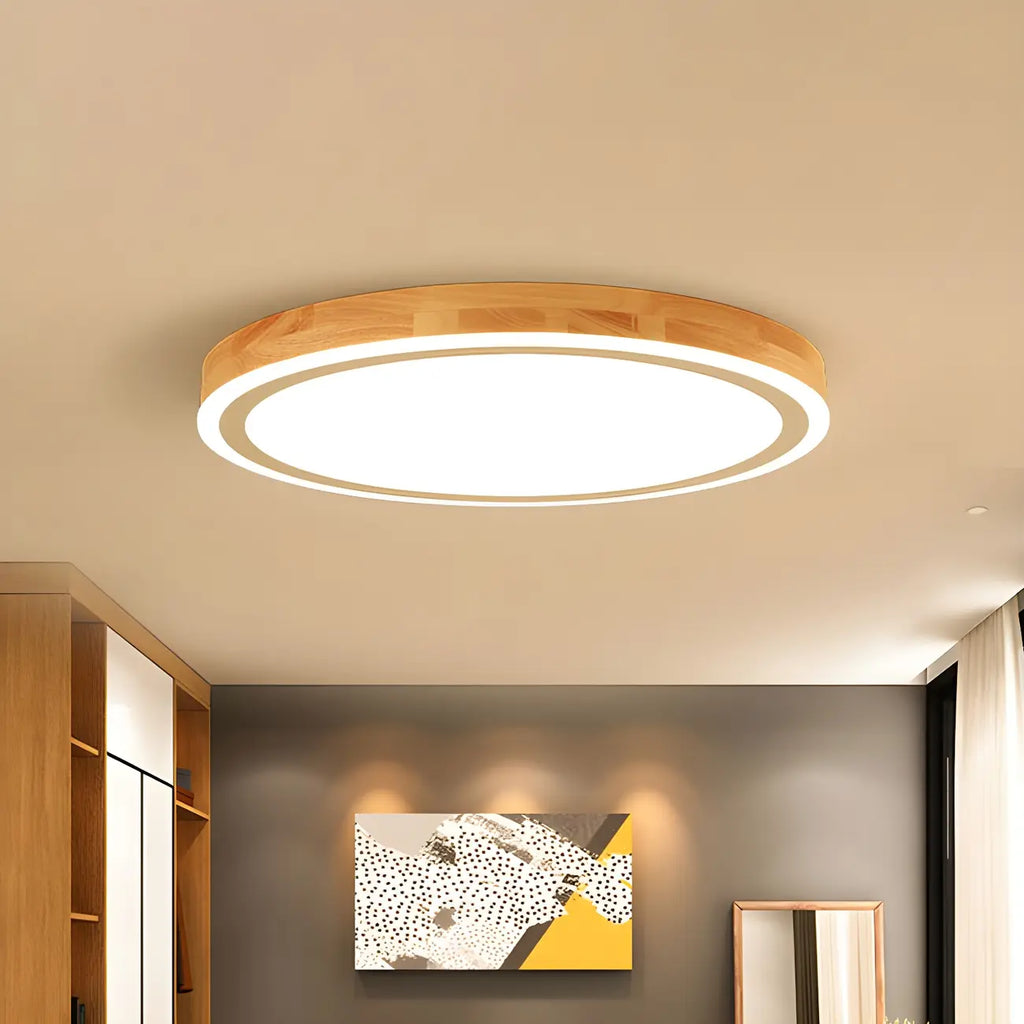 Plafonnier LED contemporain en bois naturel