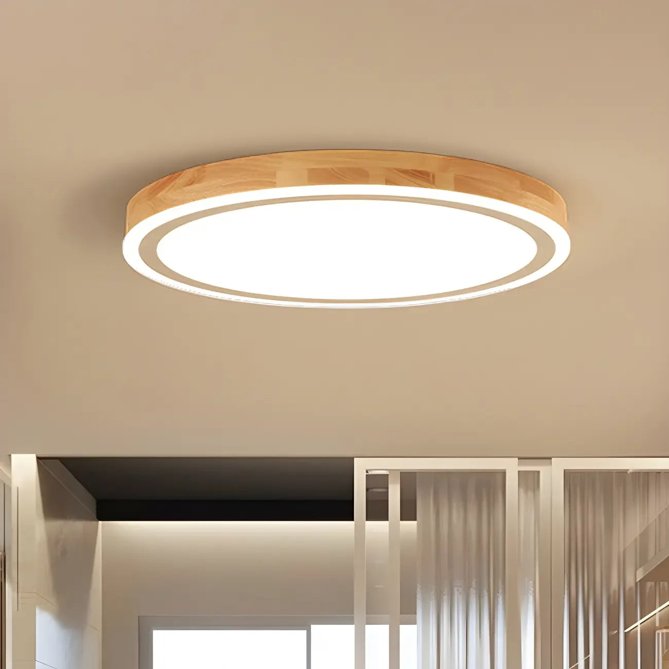 Plafonnier LED contemporain en bois naturel