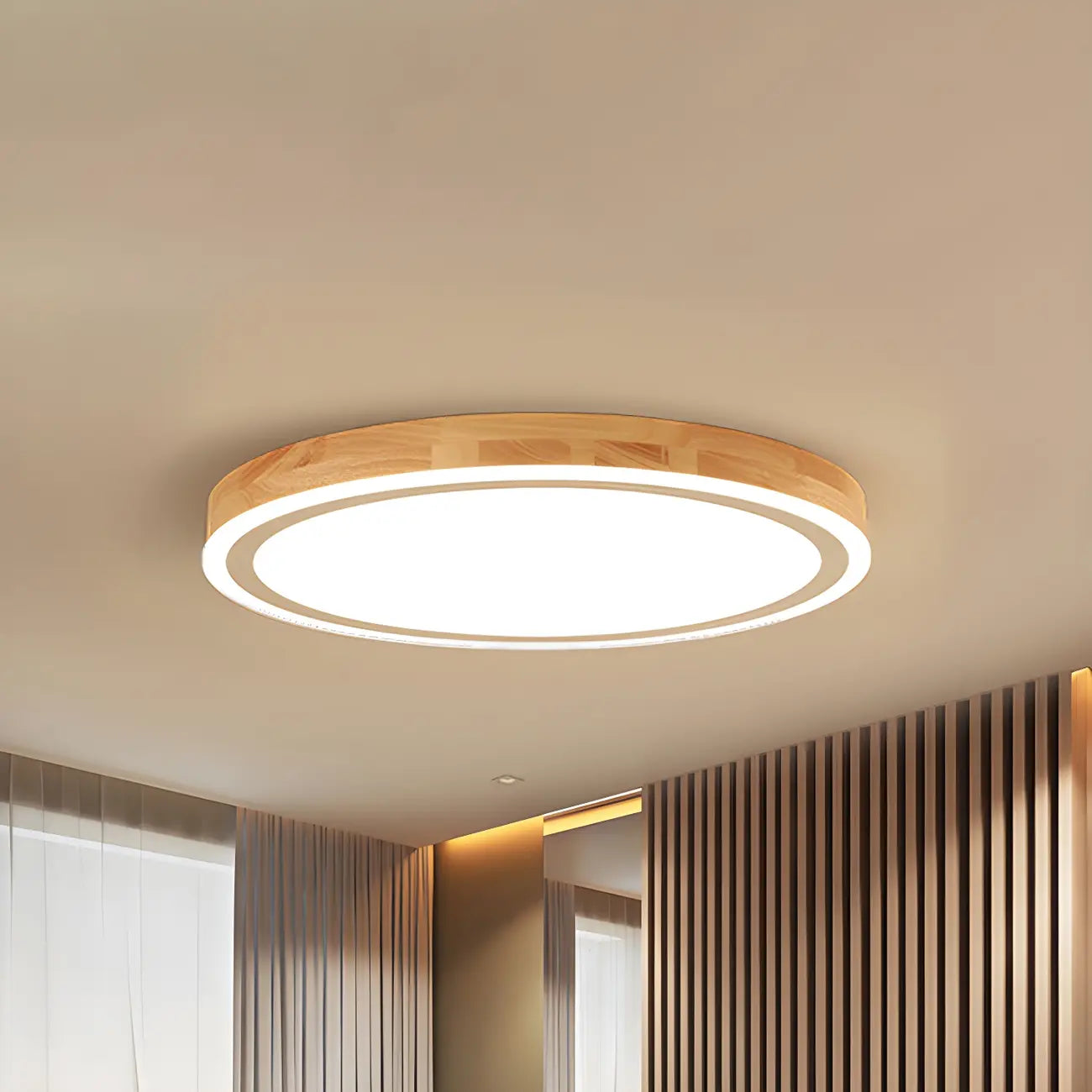 Plafonnier LED contemporain en bois naturel
