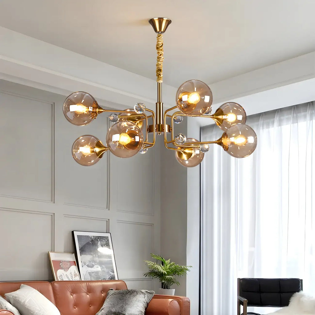 Lustre globe en verre moderne du milieu du siècle à 8 lumières