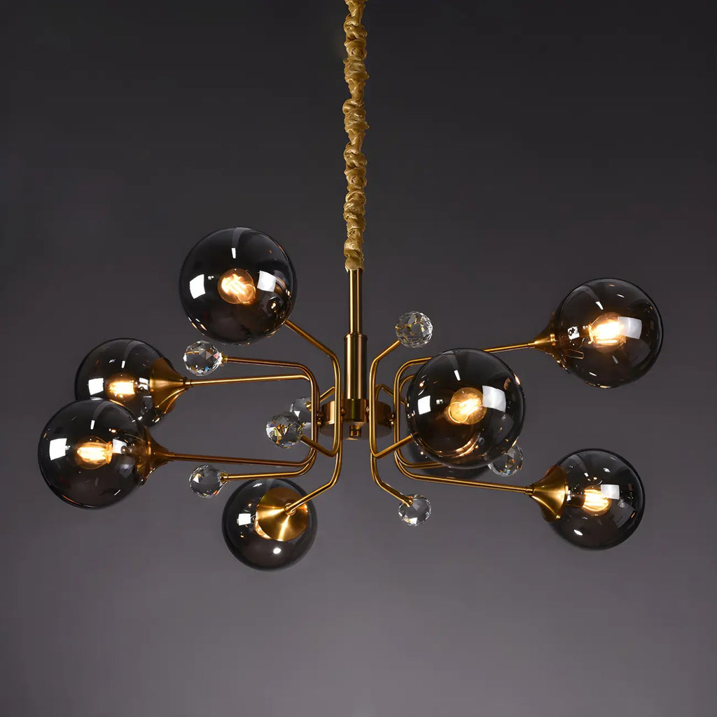Lustre globe en verre moderne du milieu du siècle à 8 lumières