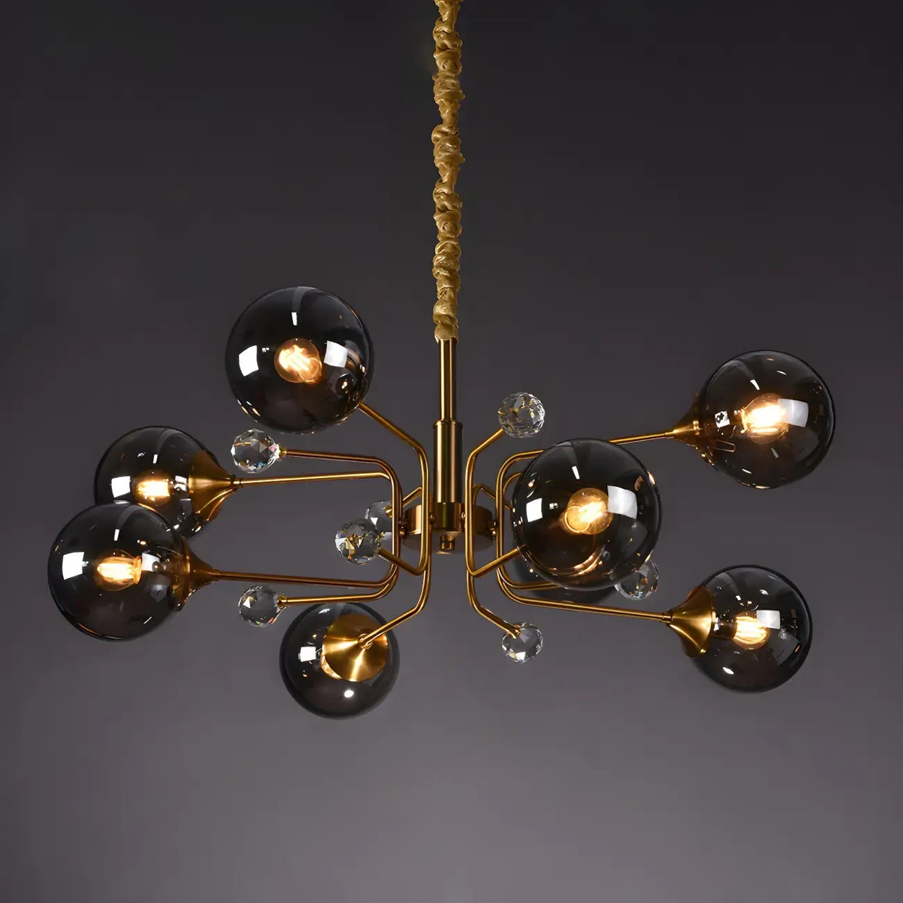 Lustre globe en verre moderne du milieu du siècle à 8 lumières