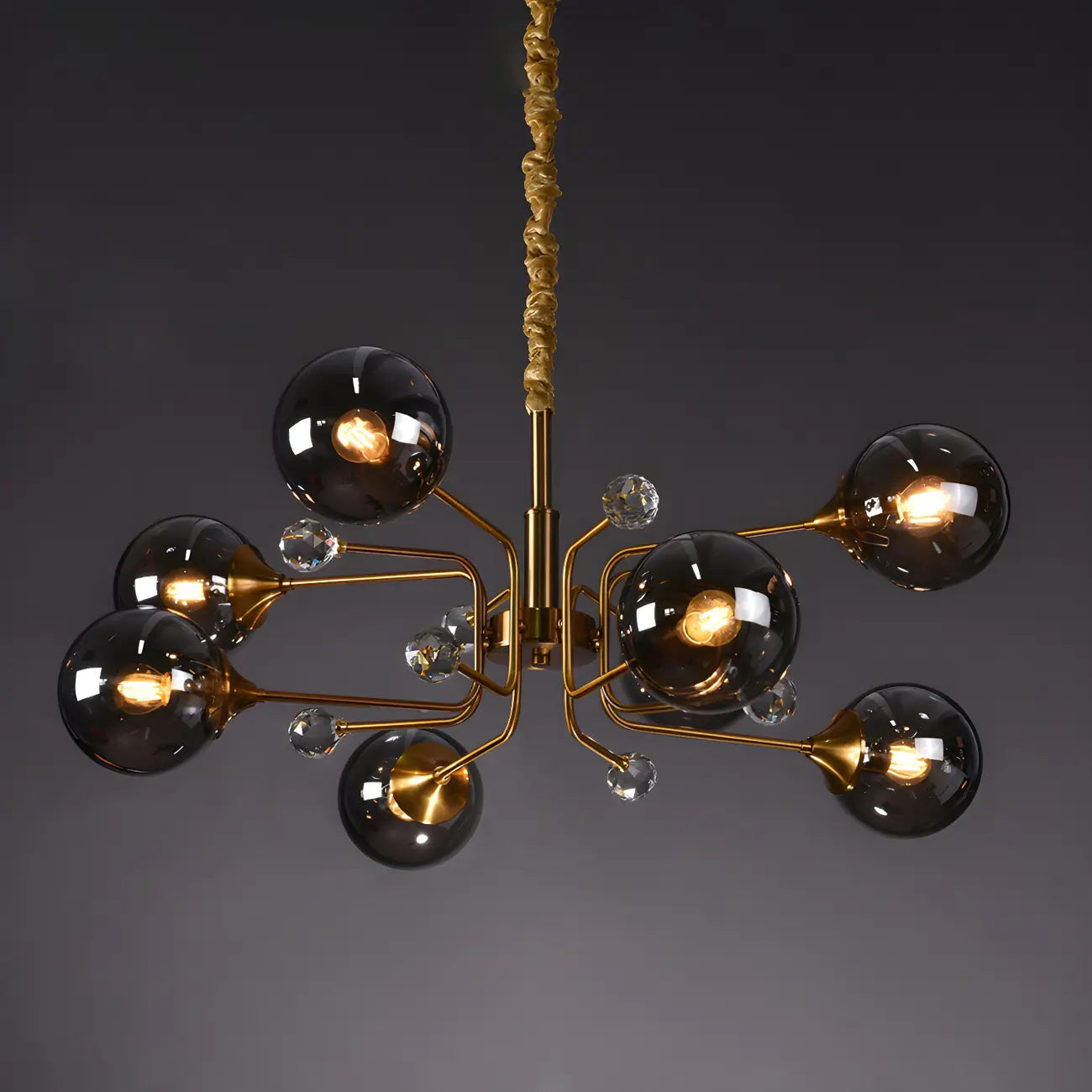 Lustre globe en verre moderne du milieu du siècle à 8 lumières