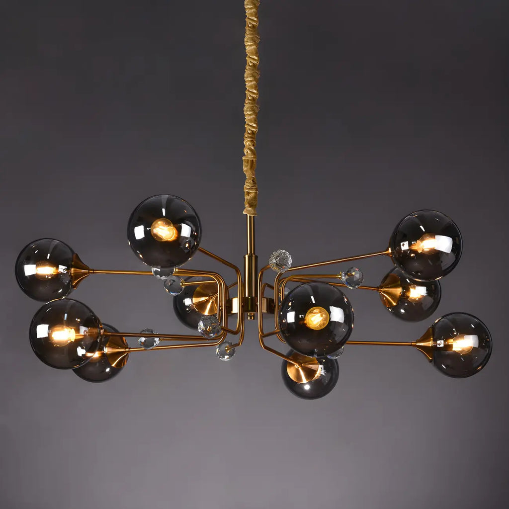 Lustre globe en verre moderne du milieu du siècle à 8 lumières