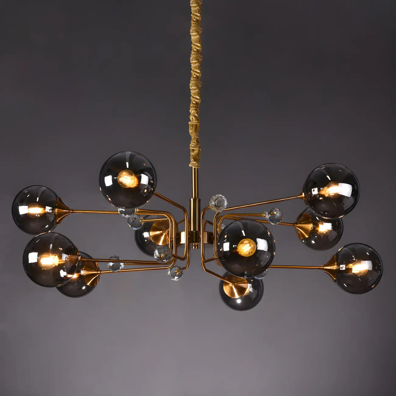 Lustre globe en verre moderne du milieu du siècle à 8 lumières