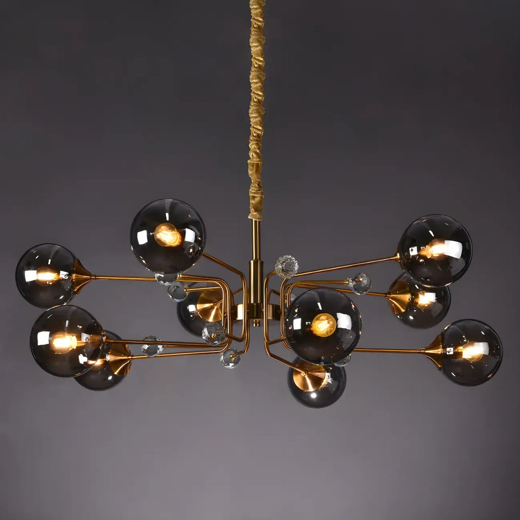 Lustre globe en verre moderne du milieu du siècle à 8 lumières