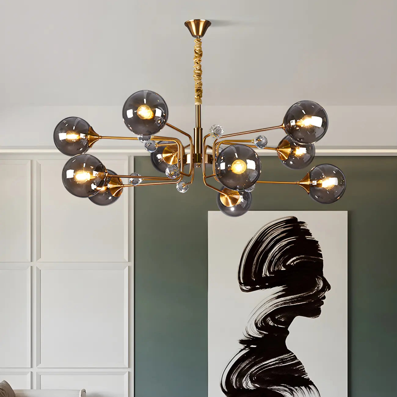 Lustre globe en verre moderne du milieu du siècle à 8 lumières