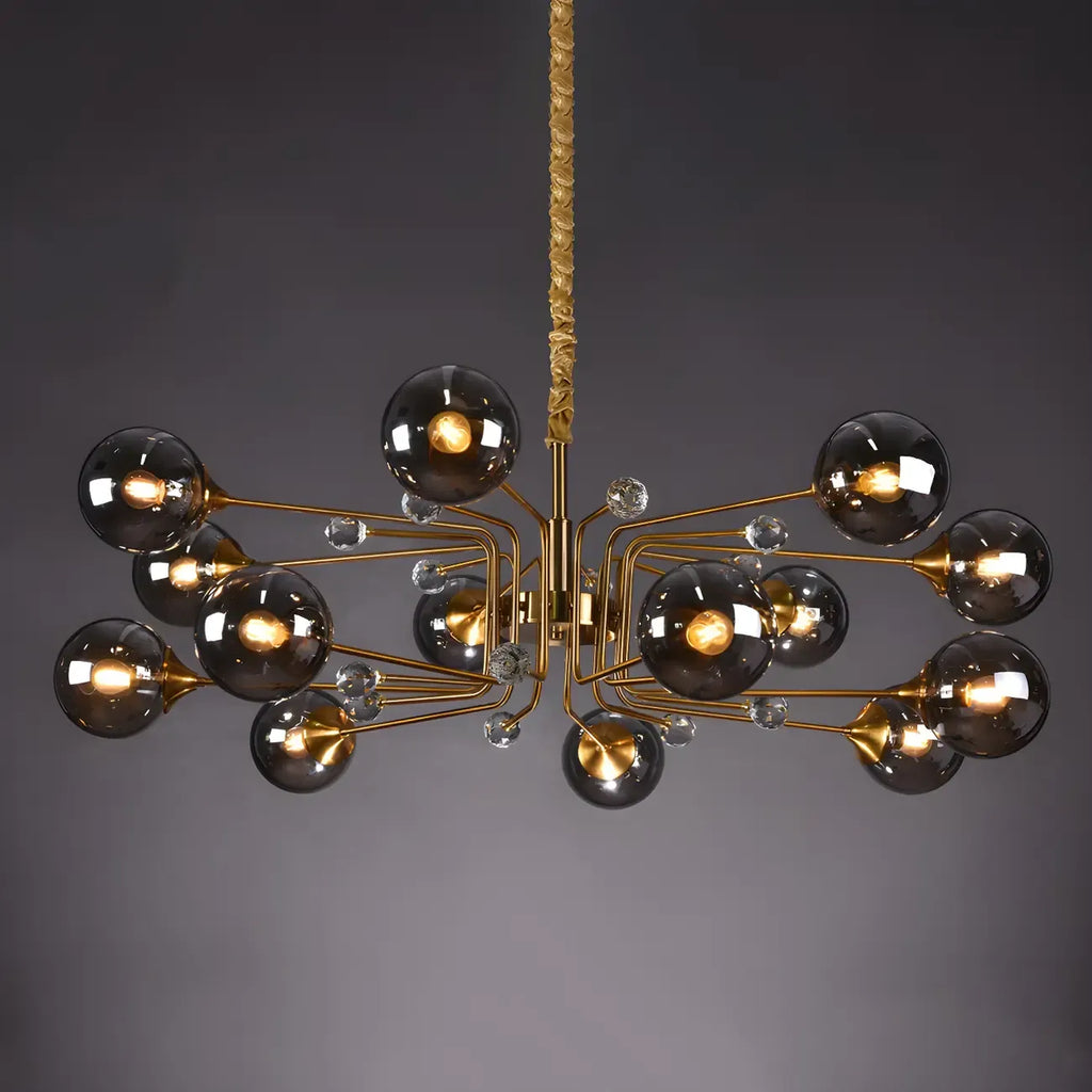 Lustre globe en verre moderne du milieu du siècle à 8 lumières