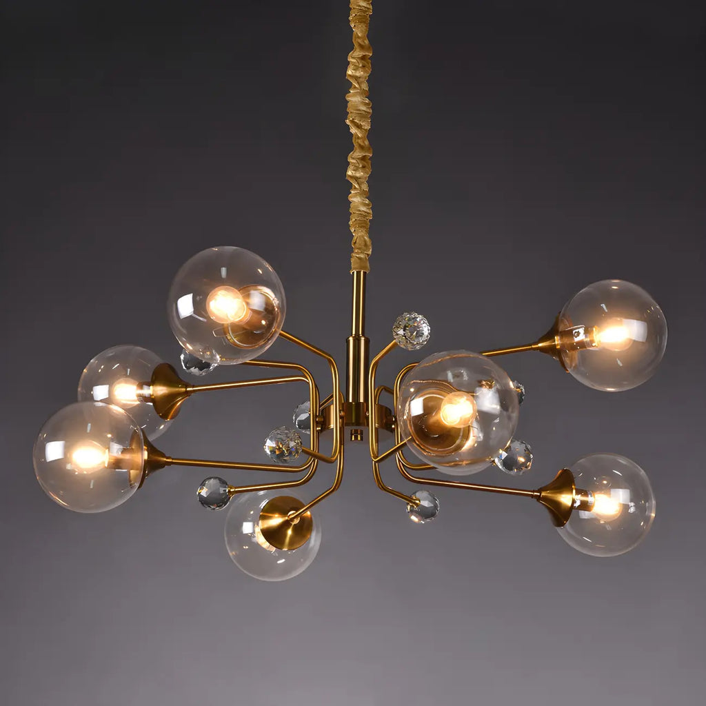 Lustre globe en verre moderne du milieu du siècle à 8 lumières