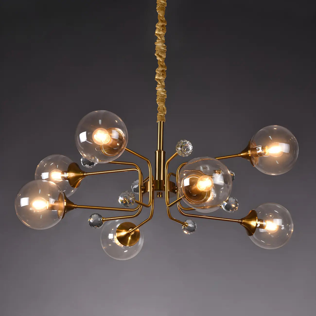 Lustre globe en verre moderne du milieu du siècle à 8 lumières