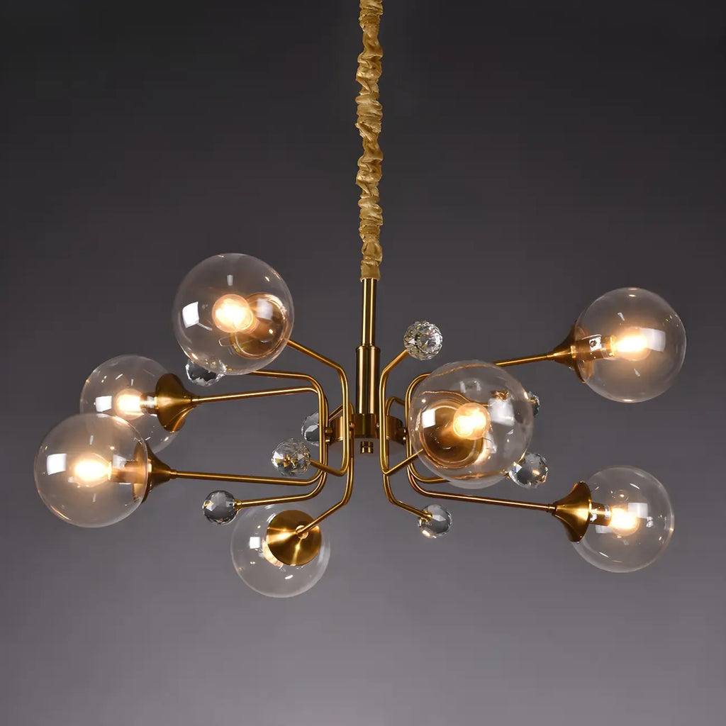 Lustre globe en verre moderne du milieu du siècle à 8 lumières