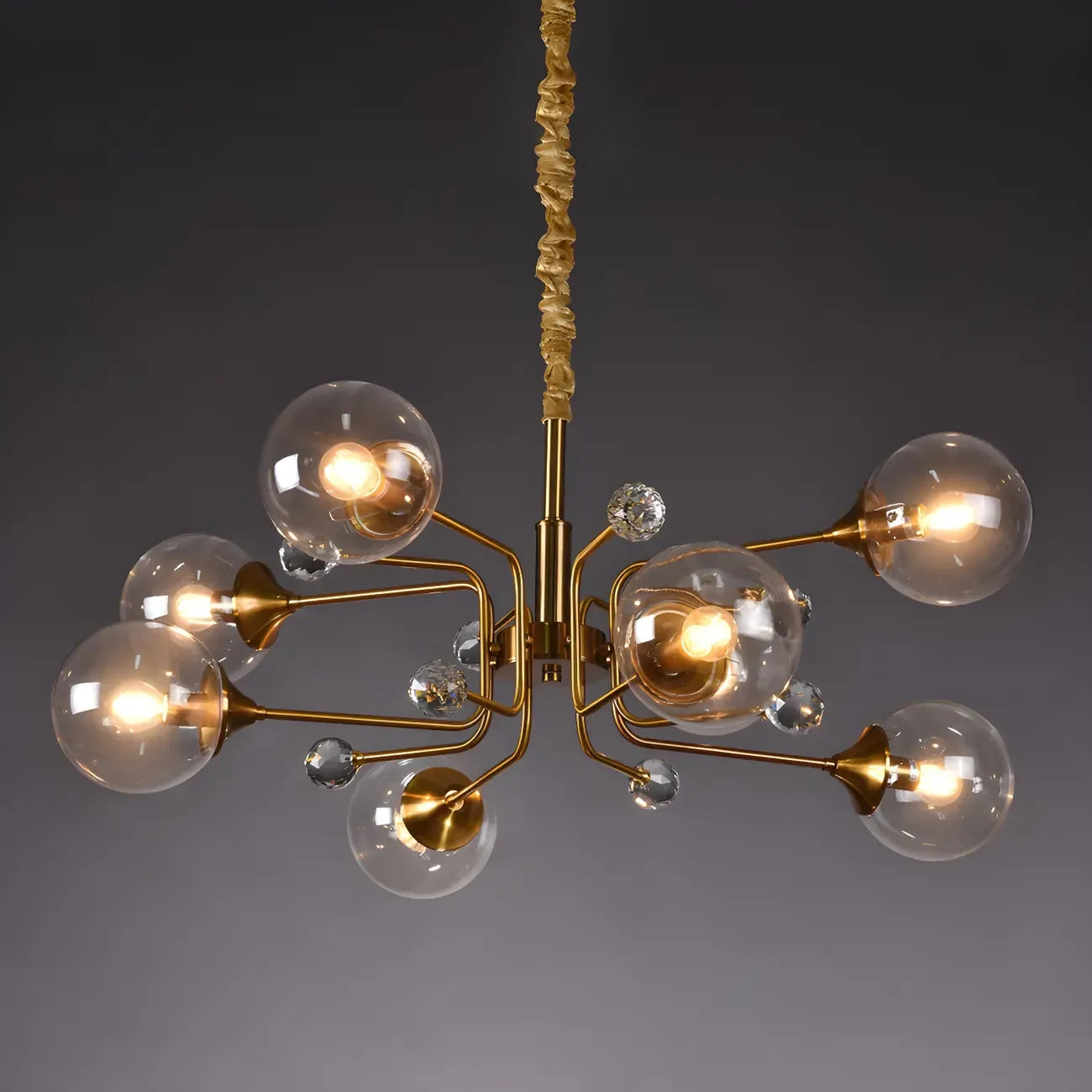Lustre globe en verre moderne du milieu du siècle à 8 lumières