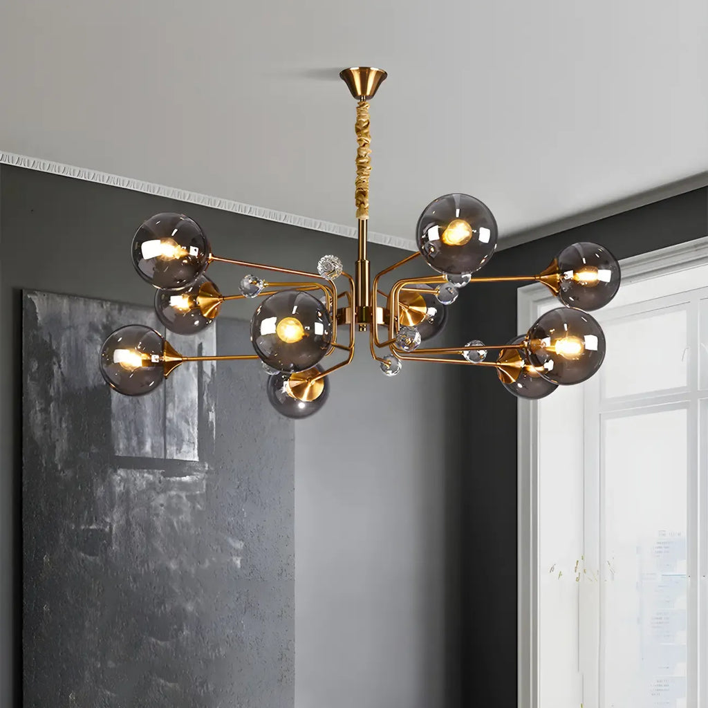 Lustre globe en verre moderne du milieu du siècle à 8 lumières