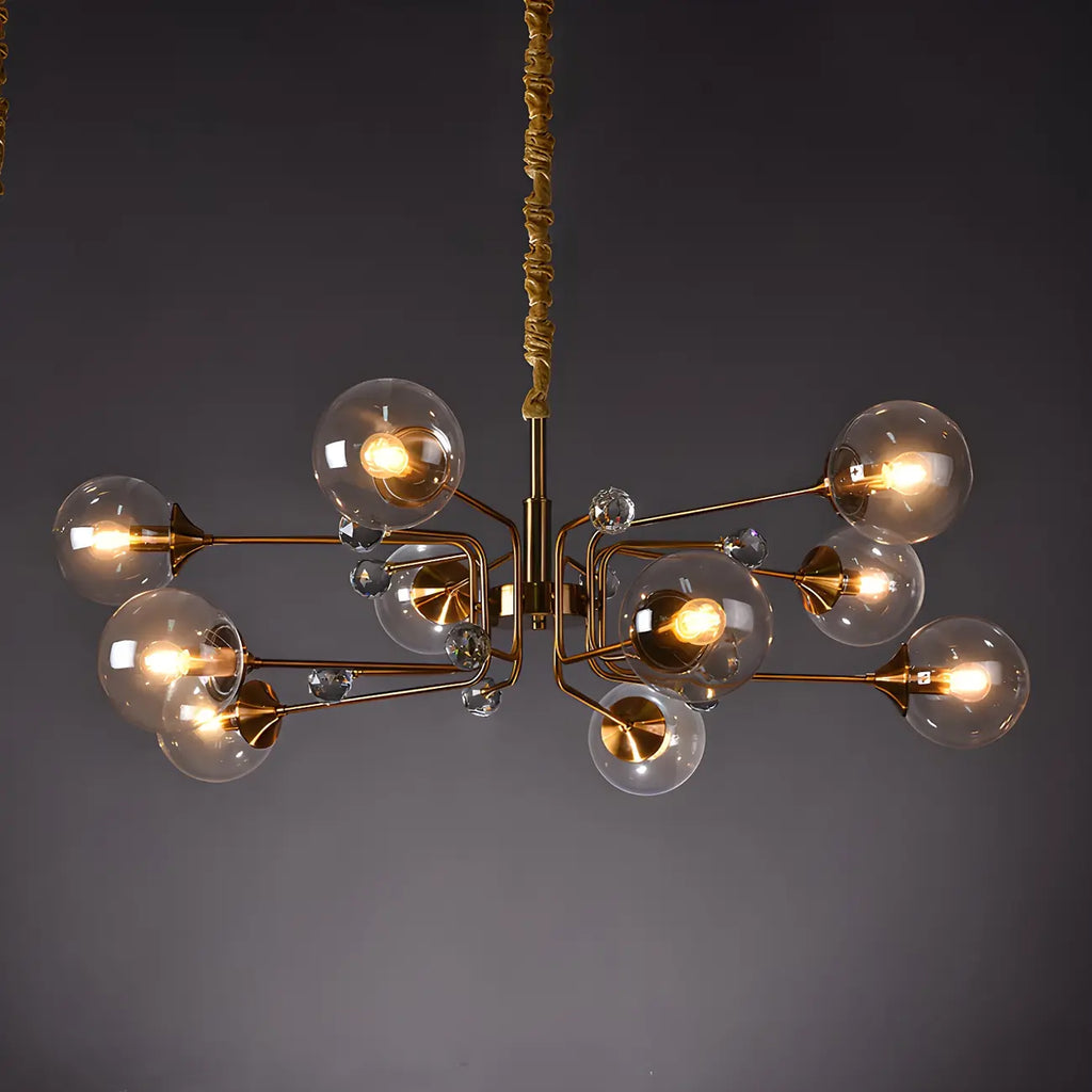 Lustre globe en verre moderne du milieu du siècle à 8 lumières
