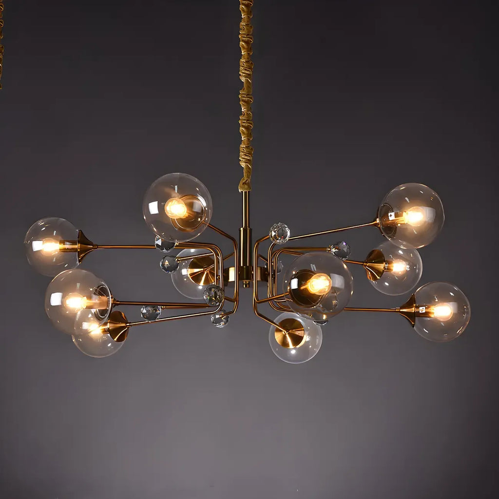 Lustre globe en verre moderne du milieu du siècle à 8 lumières