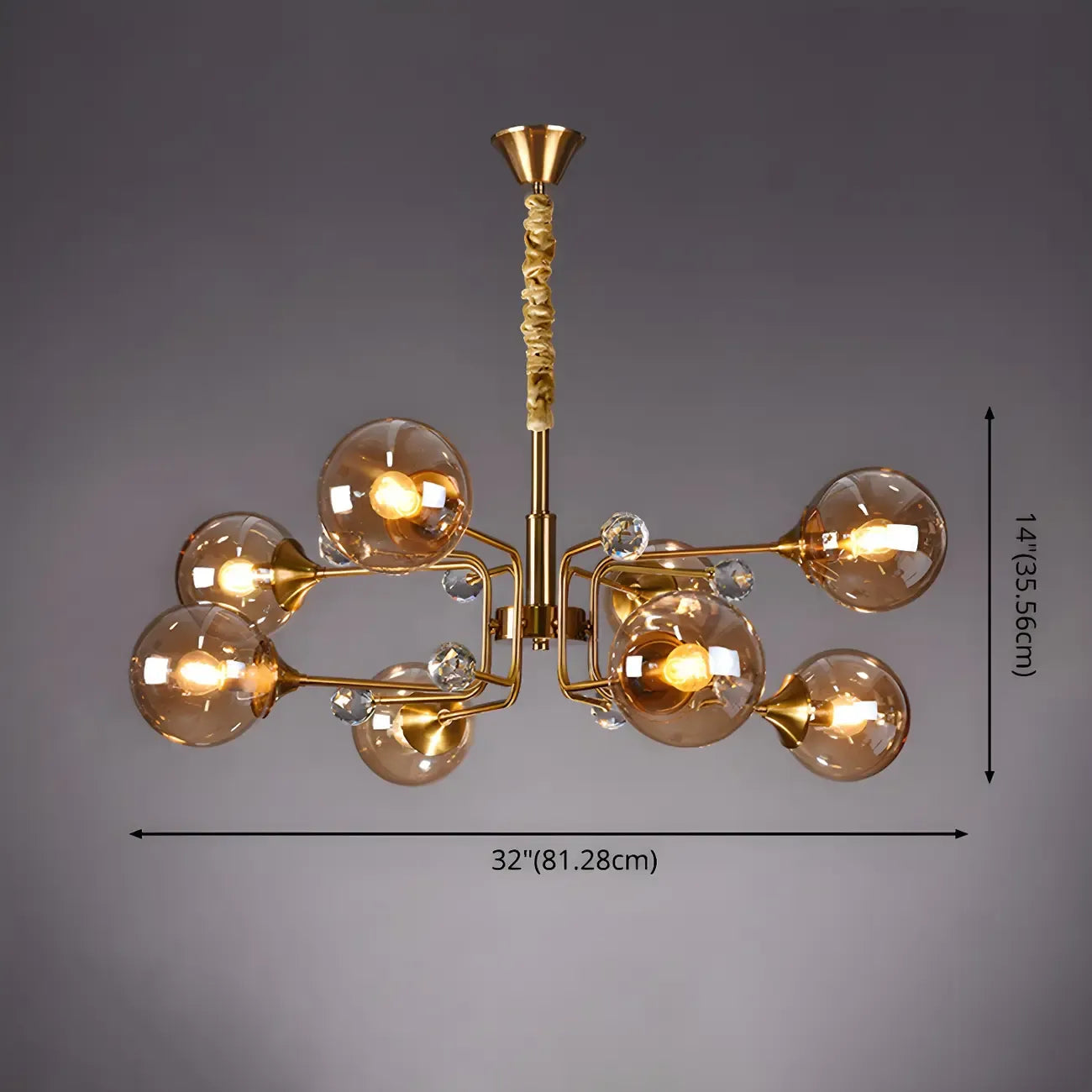 Lustre globe en verre moderne du milieu du siècle à 8 lumières