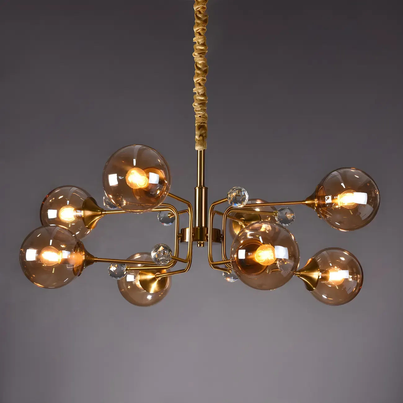 Lustre globe en verre moderne du milieu du siècle à 8 lumières