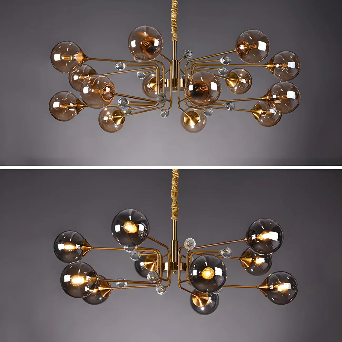 Lustre globe en verre moderne du milieu du siècle à 8 lumières