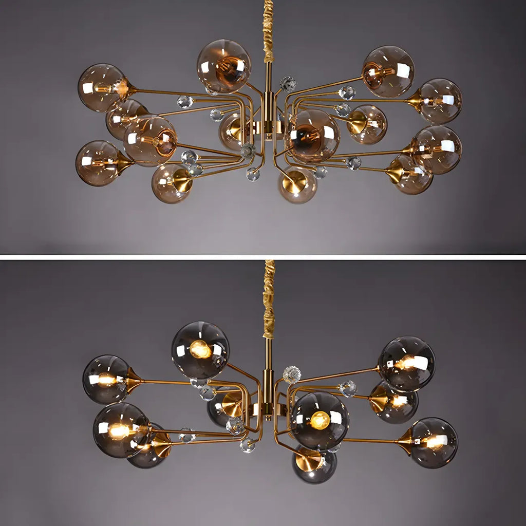 Lustre globe en verre moderne du milieu du siècle à 8 lumières