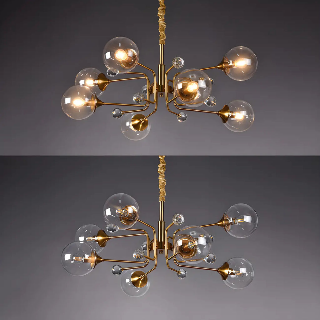 Lustre globe en verre moderne du milieu du siècle à 8 lumières