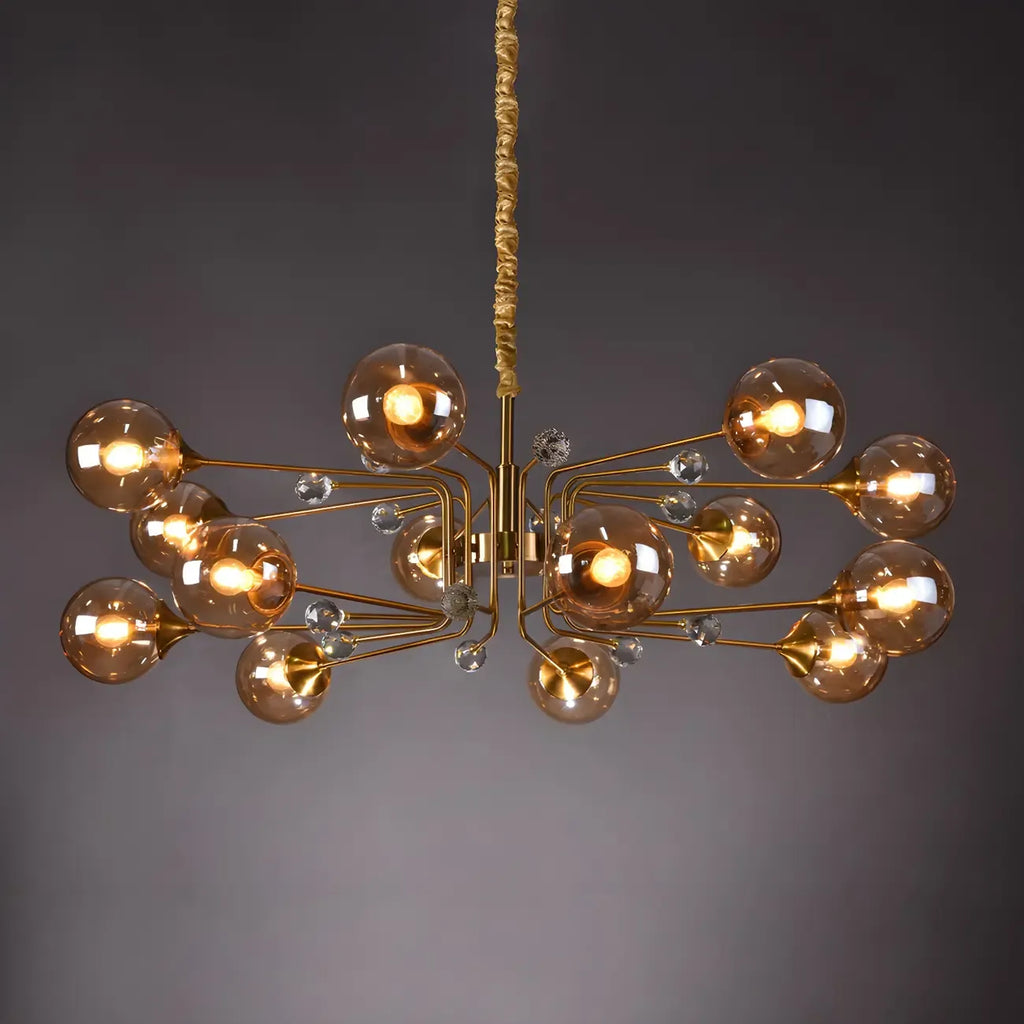 Lustre globe en verre moderne du milieu du siècle à 8 lumières