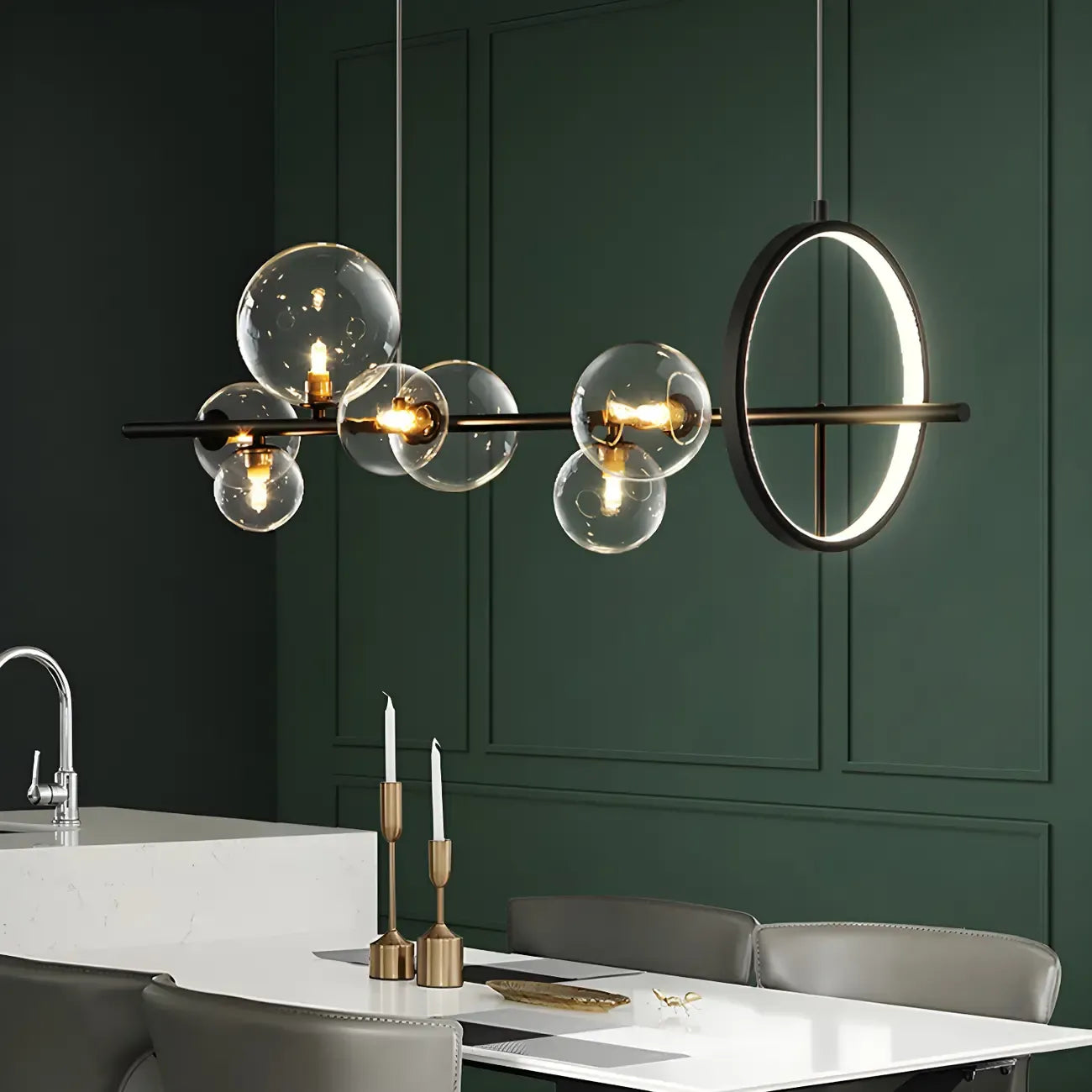 Globe lumineux artistique en verre noir pour île