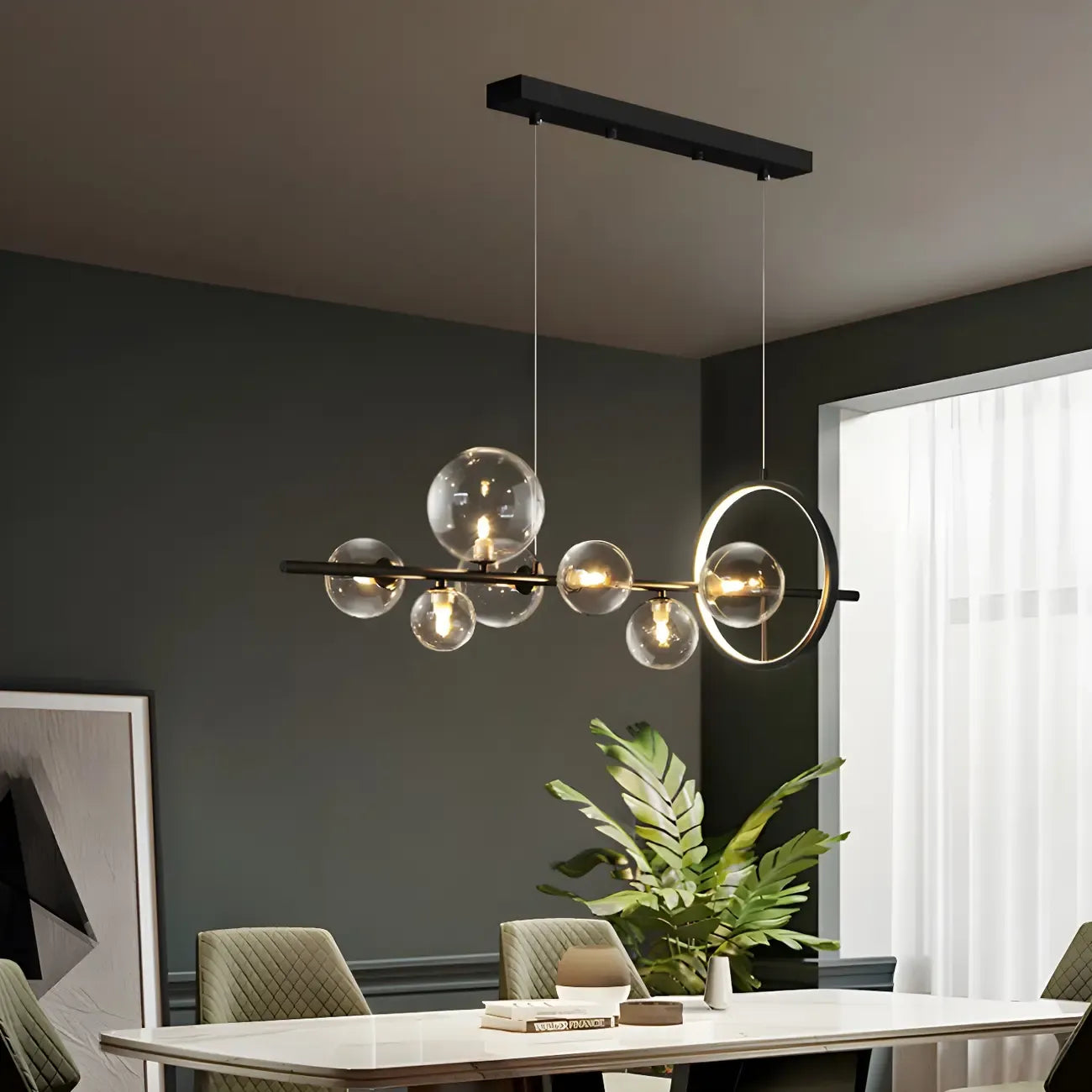 Globe lumineux artistique en verre noir pour île