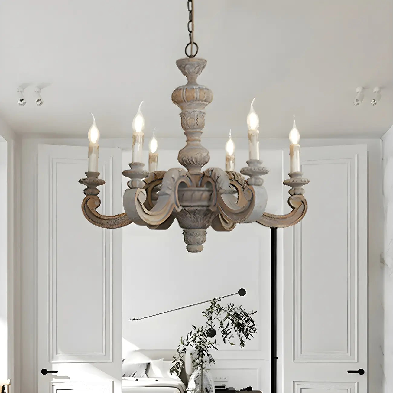 Lustre vintage en bois gris style rustique