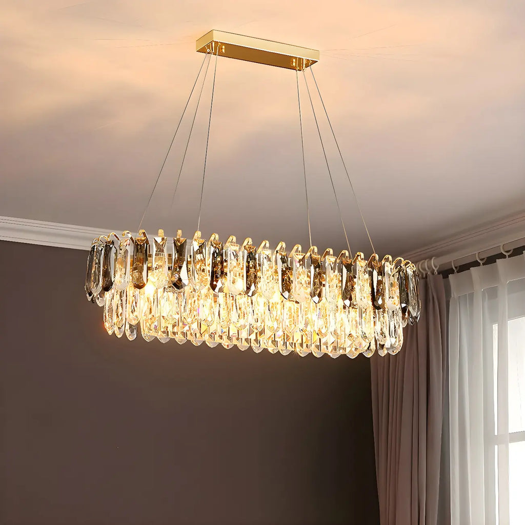 Suspension moderne à deux niveaux en cristal doré avec éclairage LED pour îlot de cuisine