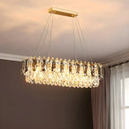 Suspension moderne à deux niveaux en cristal doré avec éclairage LED pour îlot de cuisine