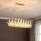 Suspension moderne à deux niveaux en cristal doré avec éclairage LED pour îlot de cuisine