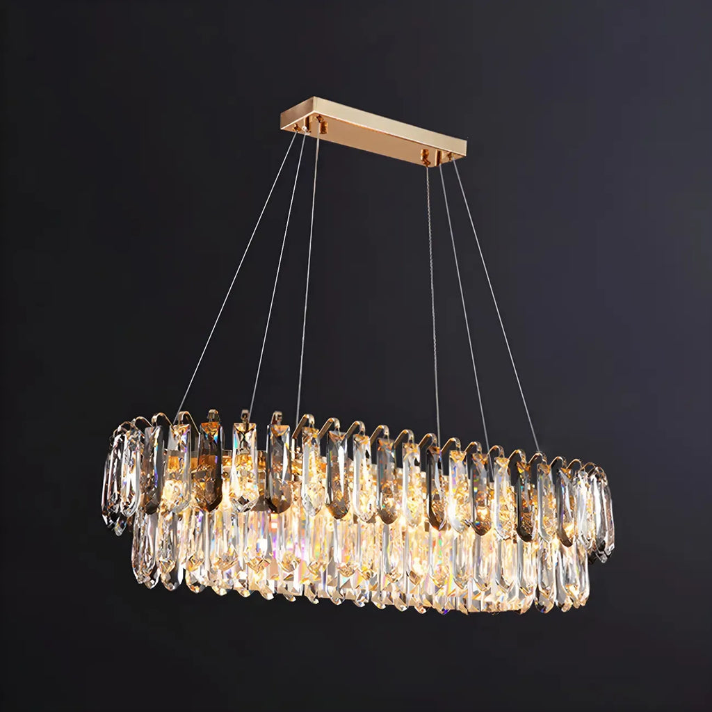 Suspension moderne à deux niveaux en cristal doré avec éclairage LED pour îlot de cuisine