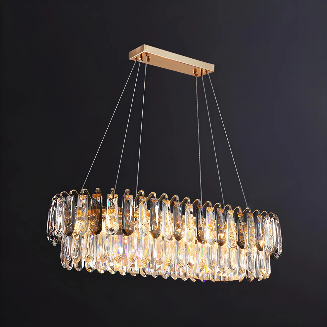 Suspension moderne à deux niveaux en cristal doré avec éclairage LED pour îlot de cuisine