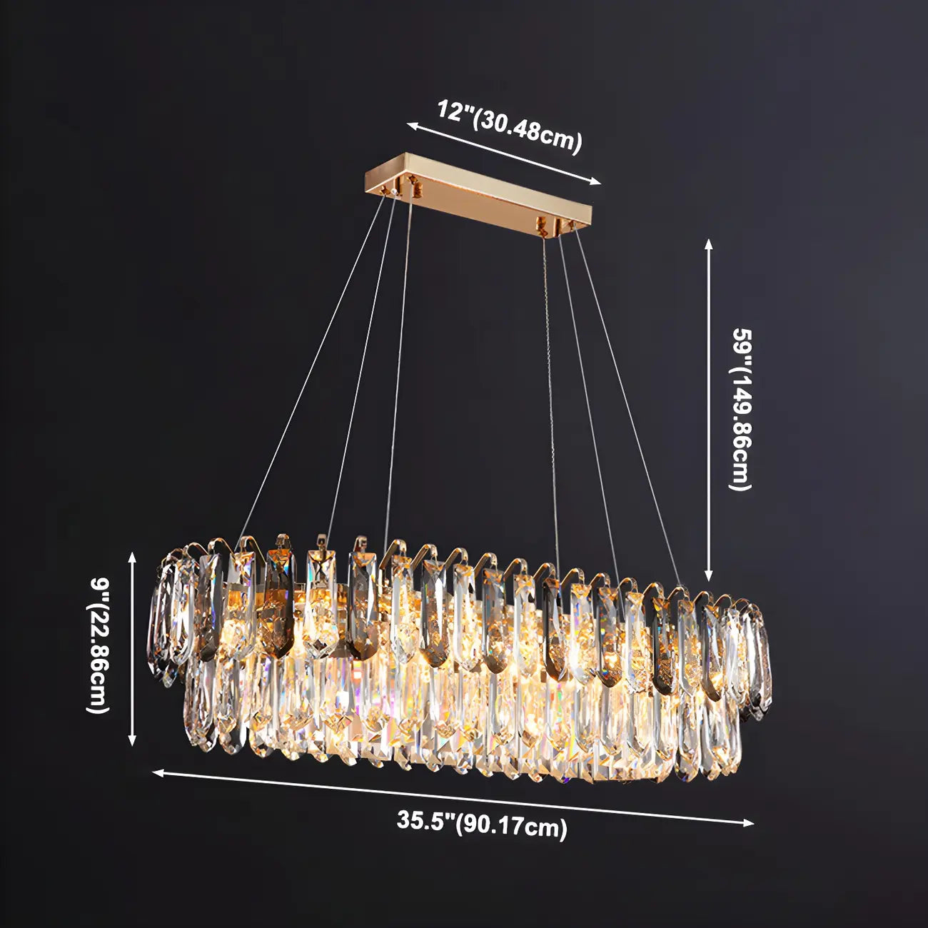 Suspension moderne à deux niveaux en cristal doré avec éclairage LED pour îlot de cuisine