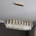 Suspension moderne à deux niveaux en cristal doré avec éclairage LED pour îlot de cuisine