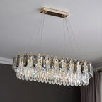 Suspension moderne à deux niveaux en cristal doré avec éclairage LED pour îlot de cuisine