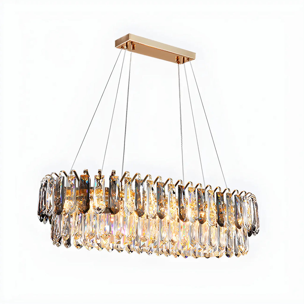 Suspension moderne à deux niveaux en cristal doré avec éclairage LED pour îlot de cuisine