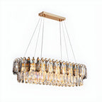 Suspension moderne à deux niveaux en cristal doré avec éclairage LED pour îlot de cuisine