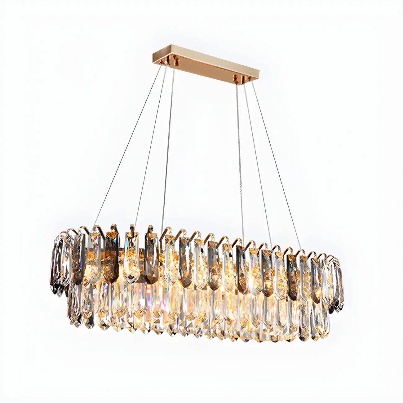 Suspension moderne à deux niveaux en cristal doré avec éclairage LED pour îlot de cuisine