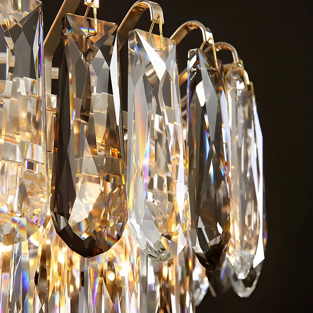 Suspension moderne à deux niveaux en cristal doré avec éclairage LED pour îlot de cuisine