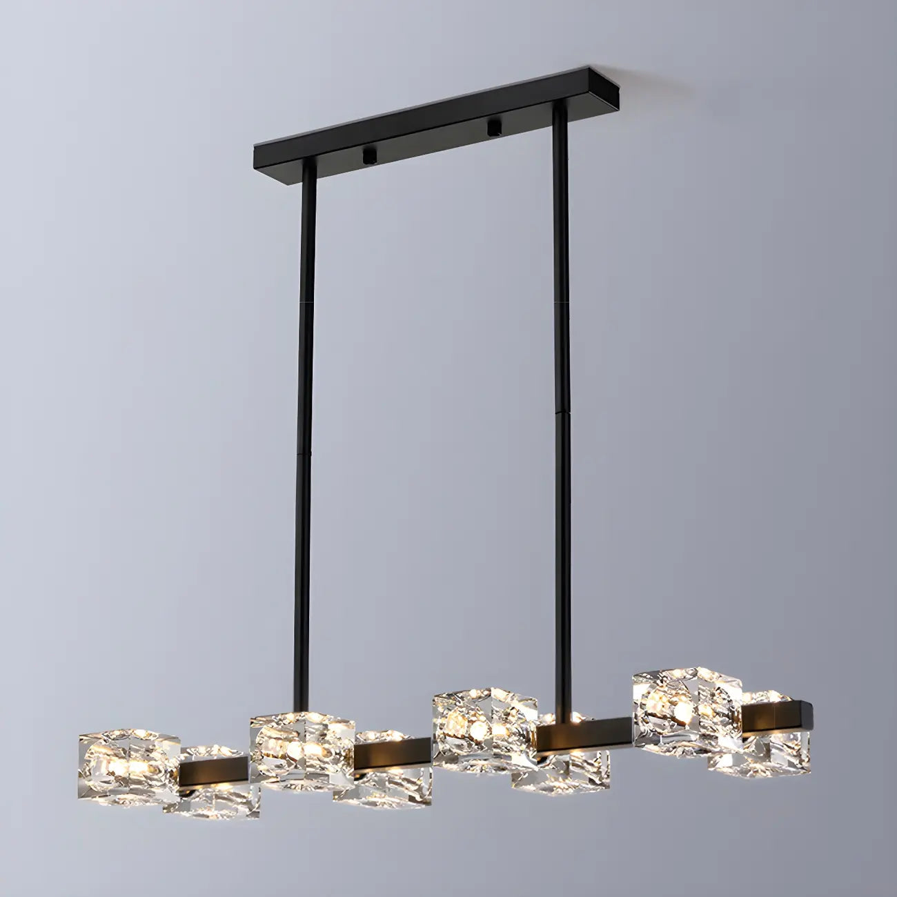 Lustre rectangulaire en cristal doré/noir réglable pour îlot central