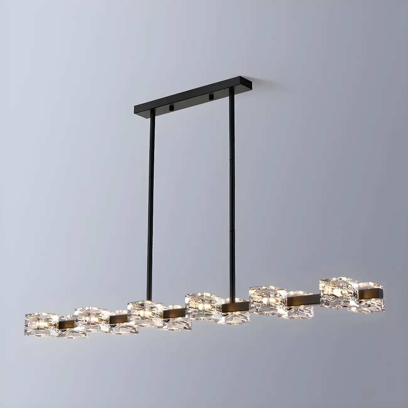 Lustre rectangulaire en cristal doré/noir réglable pour îlot central