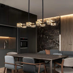 Lustre rectangulaire en cristal doré/noir réglable pour îlot central