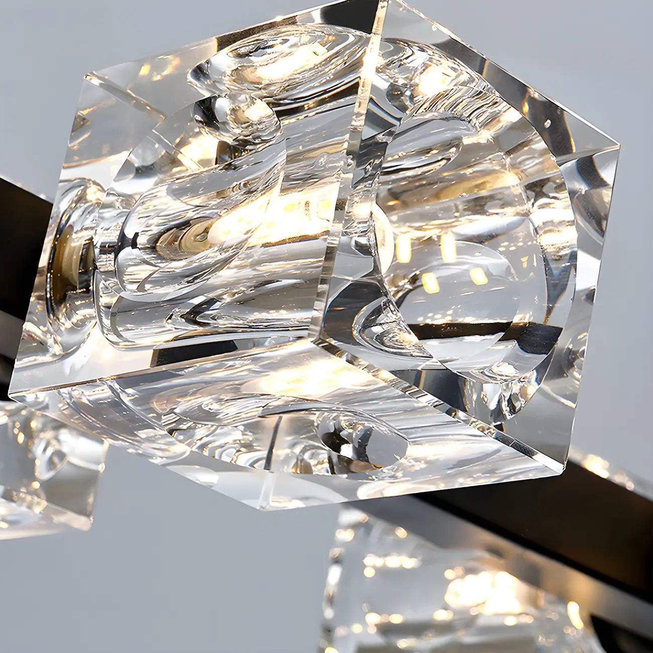 Lustre rectangulaire en cristal doré/noir réglable pour îlot central