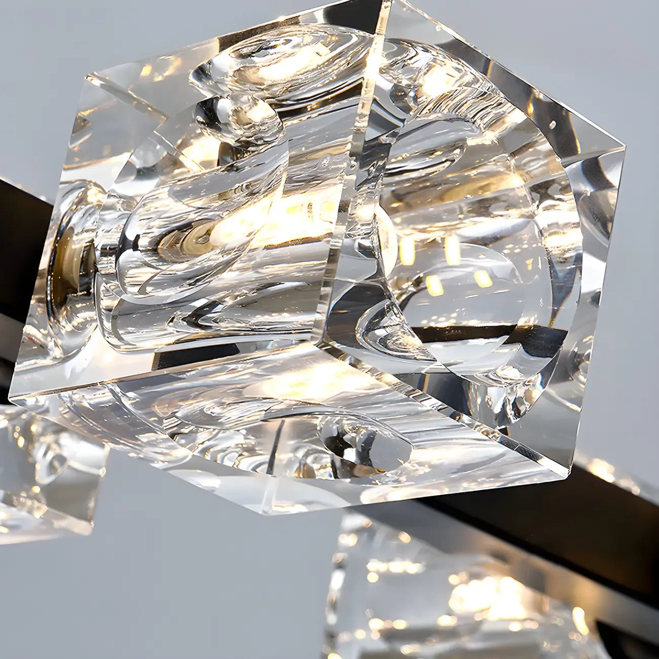 Lustre rectangulaire en cristal doré/noir réglable pour îlot central