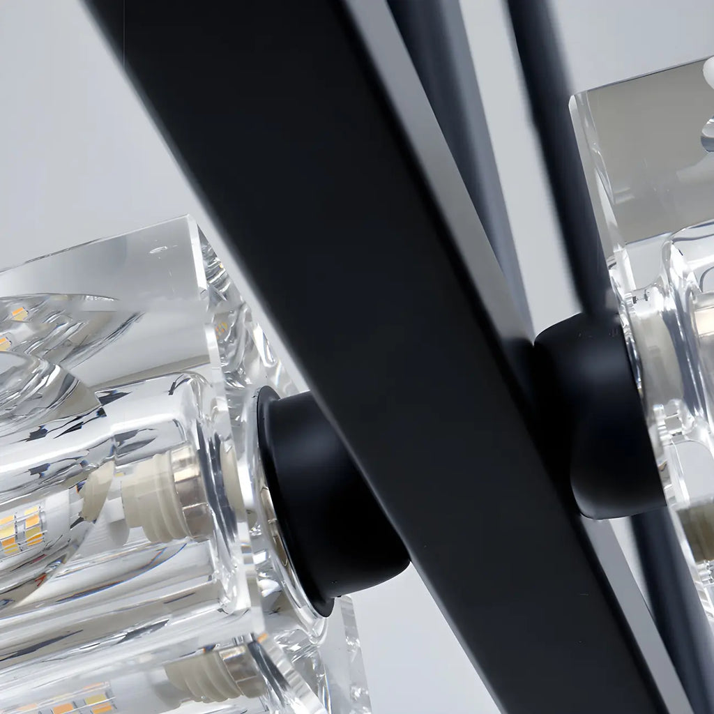 Lustre rectangulaire en cristal doré/noir réglable pour îlot central