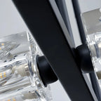 Lustre rectangulaire en cristal doré/noir réglable pour îlot central