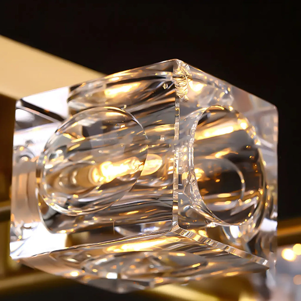 Lustre rectangulaire en cristal doré/noir réglable pour îlot central