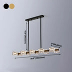 Lustre rectangulaire en cristal doré/noir réglable pour îlot central