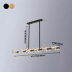 Lustre rectangulaire en cristal doré/noir réglable pour îlot central